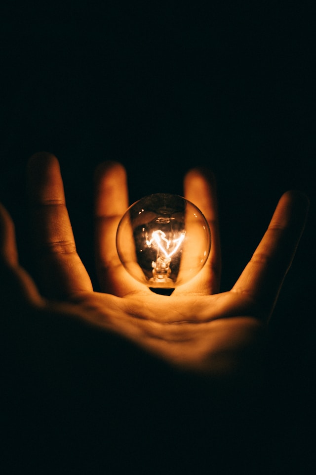 a hand holding a light bulb